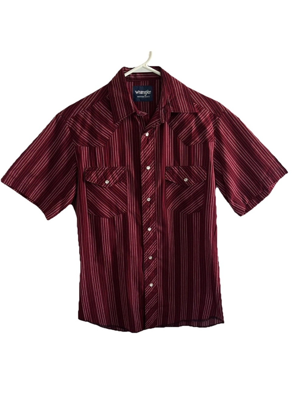 Wrangler Maroon Western Pearl Snap Short Sleeve Shirt Mens Small Cowboy Rodeo